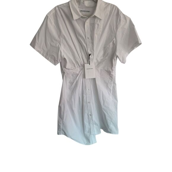 NWT Alexander Wang Twisted Placket Button Down Dress Bright White Womens Size 12 - Picture 1 of 7
